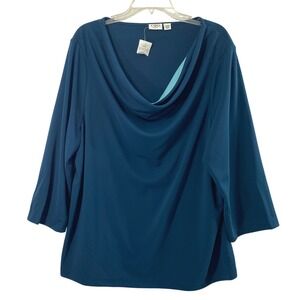 Catos Teal Blue‎ Cowl Neck Blouse Womens Plus Size 22 / 24W Top Office Event